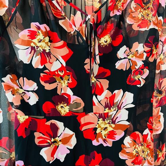 MADEWELL Bohemian Black & Red Floral Rose Summer Dress – Medium - Picture 10 of 15